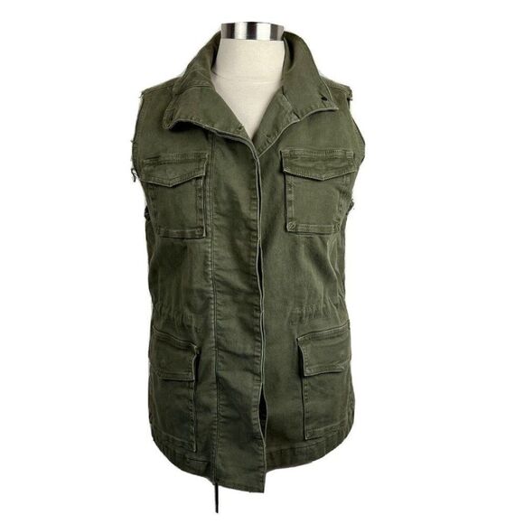 J Brand Arden Vest S Womens Green Jungle Button Front Cargo Sleeveless - Picture 1 of 9